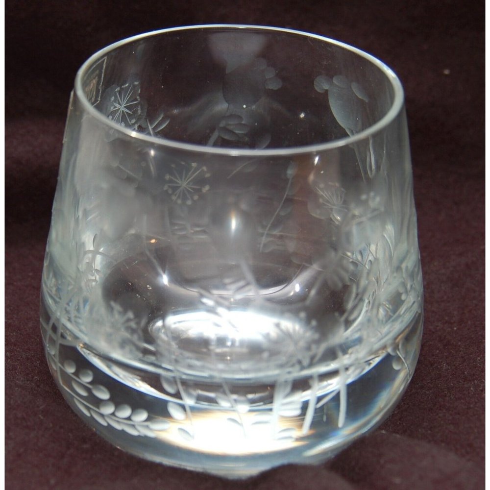 Krosno Made in Poland Stemless Glass Drinkware Floral Etched Heavy Bottom